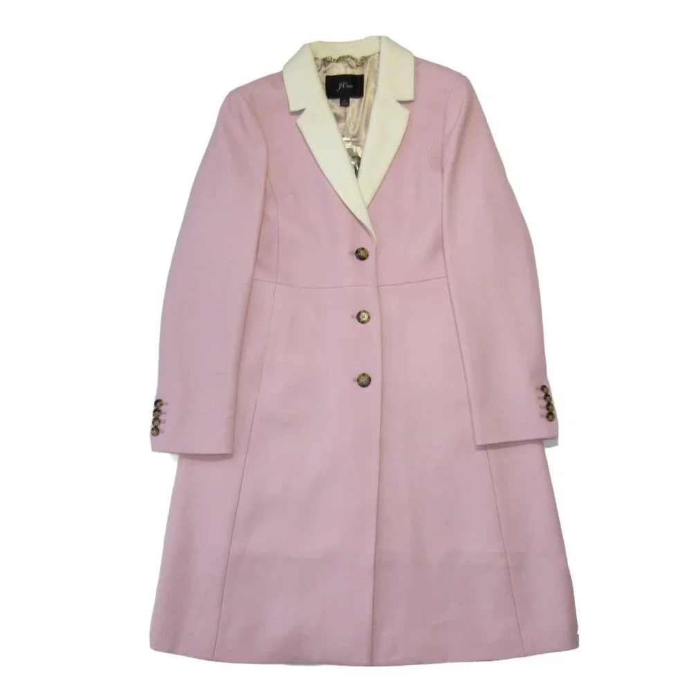 NWT J.Crew Topcoat with Contrast Lapel in Pale Pink Double-serge Wool Coat 10